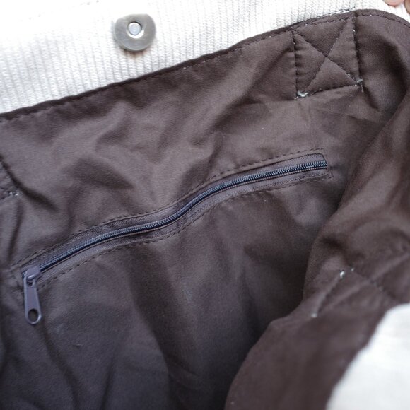 Corduroy Drawstring Shoulder Tote Bag (Beige) - LIKE NEW - Picture 4 of 4